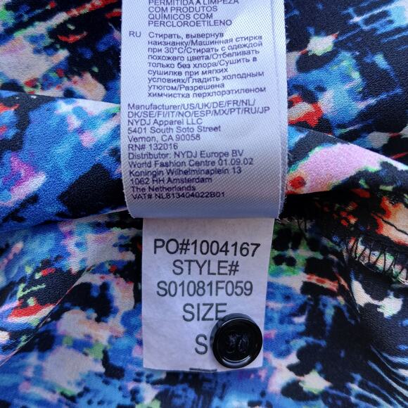 NYDJ Multicolor Pintuck Henley Blouse S pleated back hidden buttons 3/4 sleeves - Picture 8 of 12